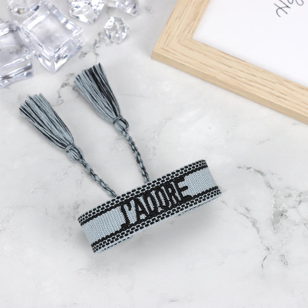 J'adore Bracelet: Embroidered Letter Tassel Wristband for Women & Couples