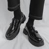 Mens Thick Sole Loafer Shoes PU Leather Slip-On Casual Dress Round Toe Rubber