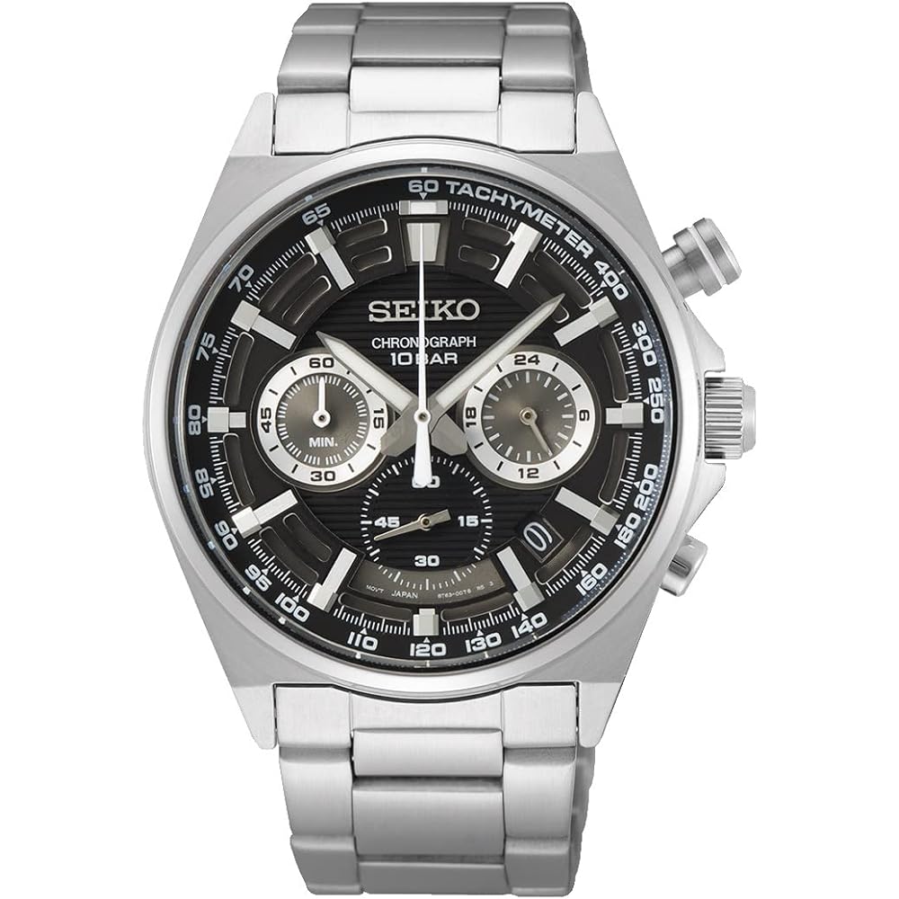 Seiko Chronograph Quartz Men s Watch SSB397P1 Black Dial Silver Stainless Steel 100m Water Resistant