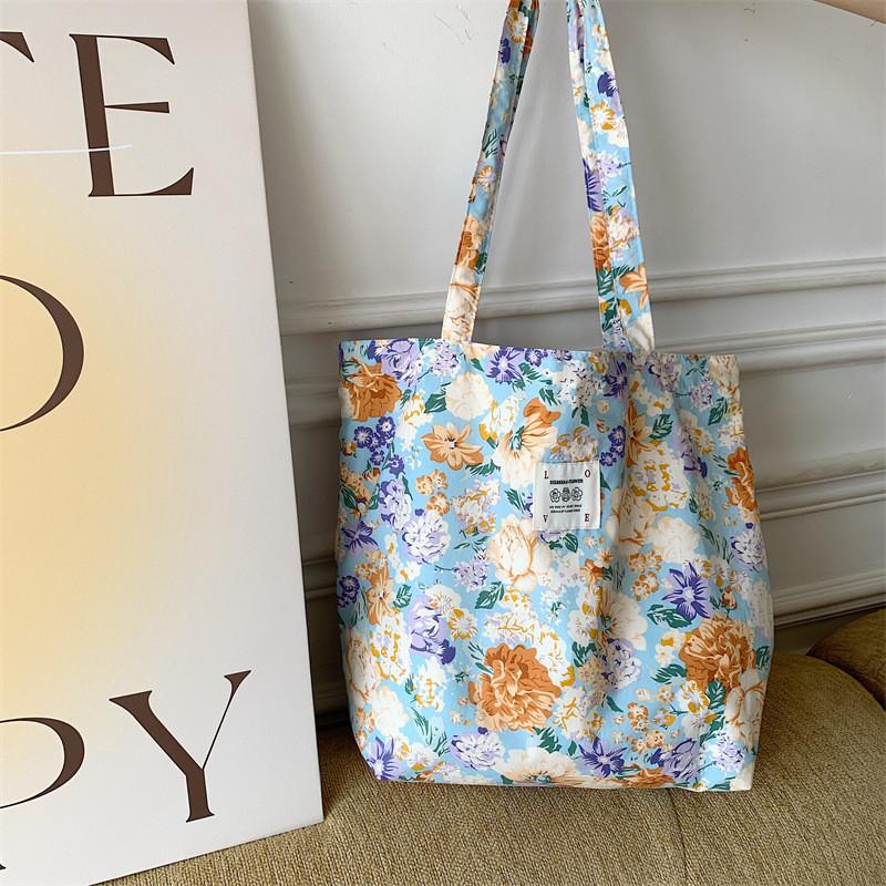 Stylish Floral Cotton Tote Bag For Women With Large Capacity And Soft Canvas Material