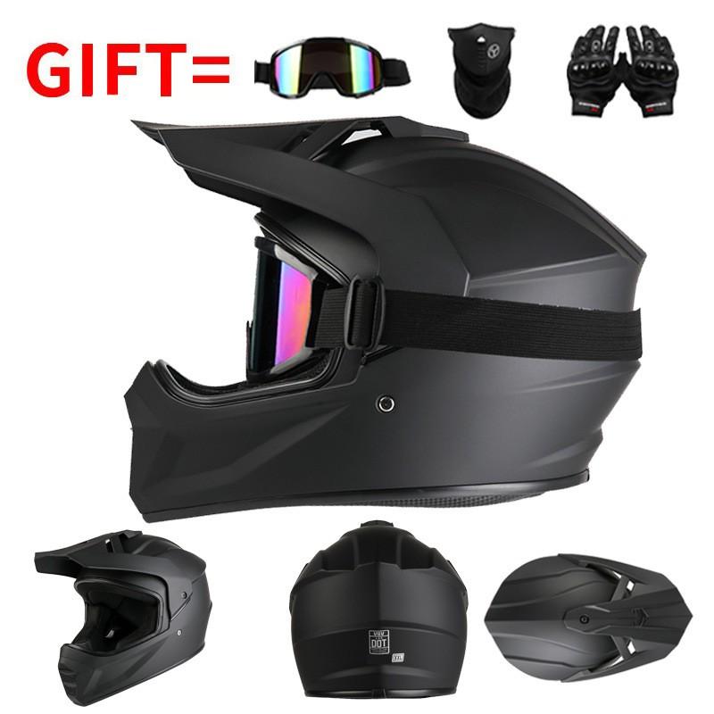 Off-Road Motorcycle Helmet ABS Full Face Dirt Bike With Visor Mask Gloves DOT Certified