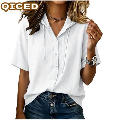 Women's Fashion Casual Solid Color Print Short Sleeve Blouses & Shirts