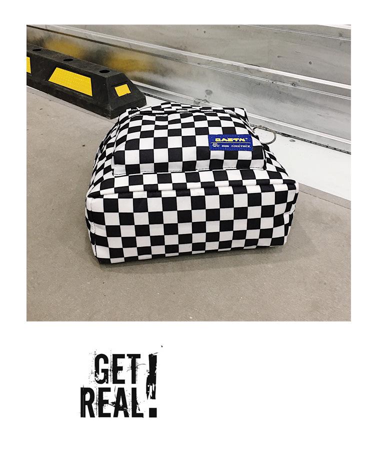 2018 Black & White Checkered Nylon Backpack – Casual Outdoor Women's Student Bookbag