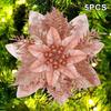 5PCS Christmas Golden Glitter 14cm Flower Christmas Tree Decoration Ornaments Color Glitter Home Party Decoration Supplies