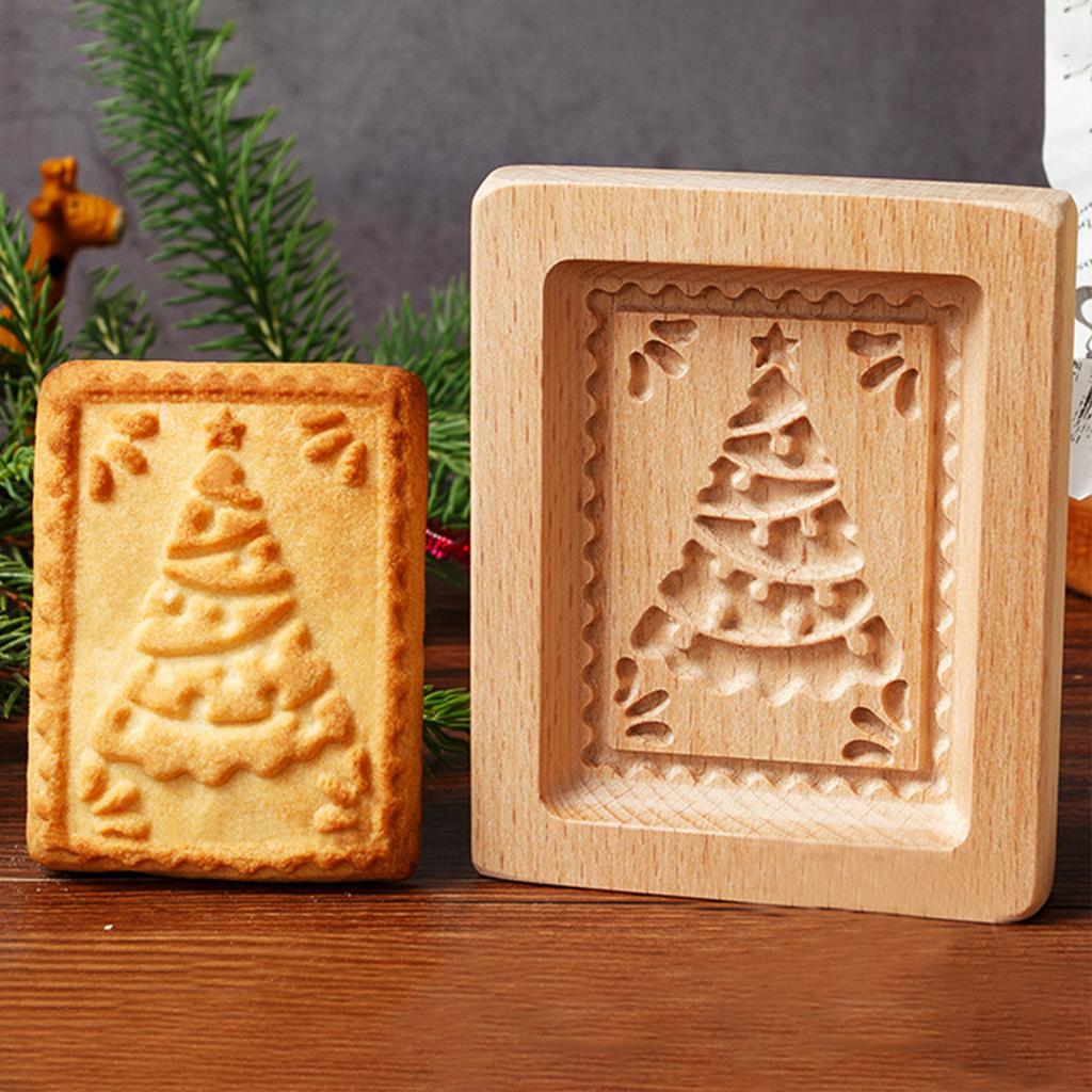Wooden Cookie Molds for Christmas, DIY 3D Engraved Embossed Biscuit Gingerbread Cutter Moulds, Xmas Tree Reindeer Santa Claus