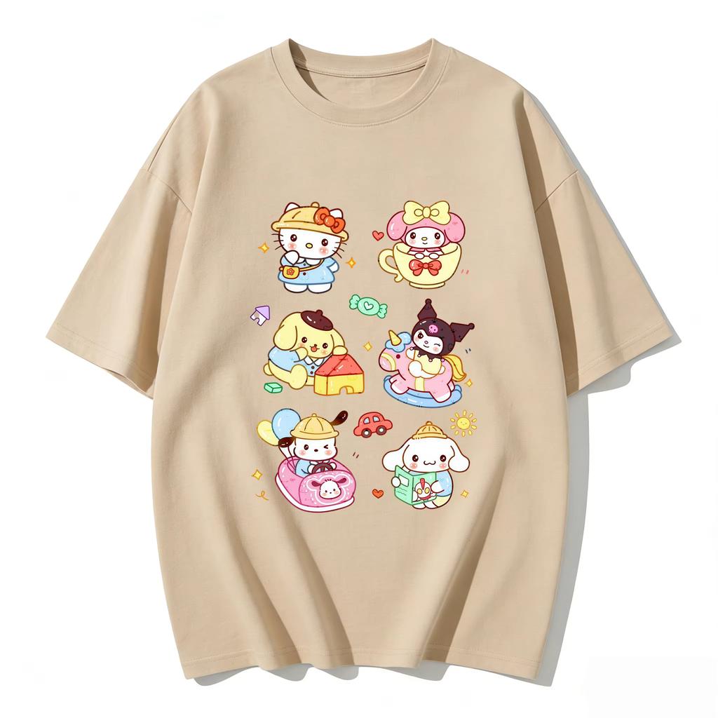 2026 New Summer Cute Sanrio TShirts Soft Cotton Short Sleeve Tees for Parents Kids Breathable Casual Daily Outfit Tops