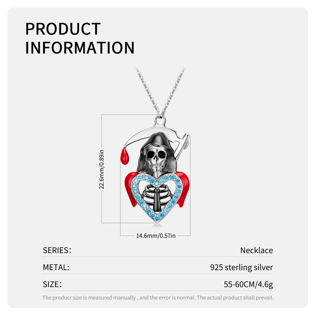 S925 Sterling Silver Death Pendant Skull Necklace Nightclub Dark Punk Neutral Trend Boys And Girls Necklace