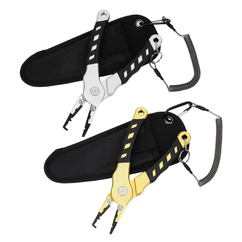 Fishing Plier Fishing Multitool Pliers Multifunction Braided Fishing Line Cutter Rings Opener with Sheath Coiled Lanyard
