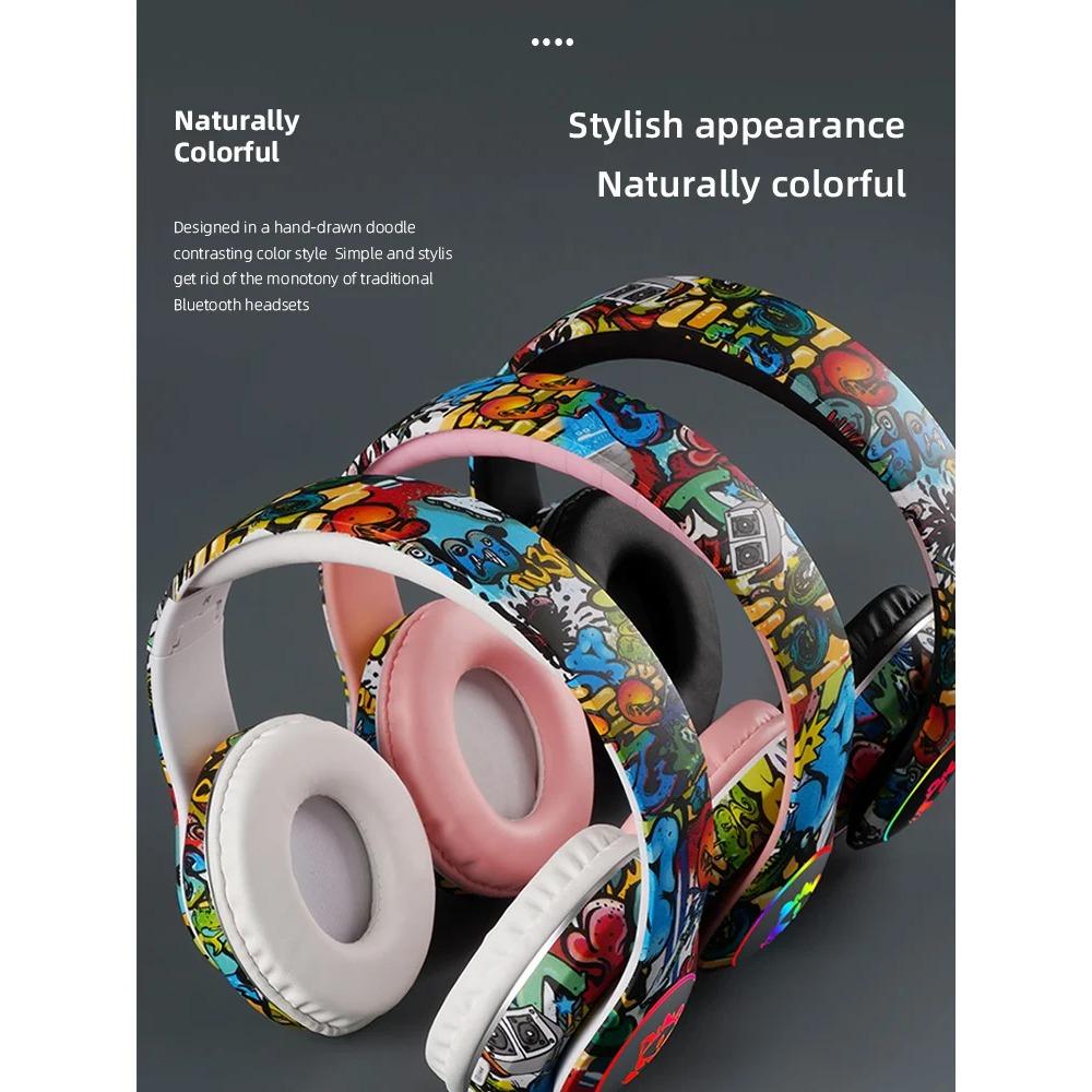 Wireless Headset Flash Light Kids Ear Headphones with Mic Bluetooth Headsets Stereo Music Game Headphone Girls Boys Gift