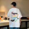 American Cartoon Skateboard Print Short Sleeve T-shirt Men's Summer Oversized  Casual Crewneck Tops Hip Hop Fashion Tee