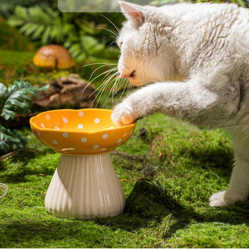 Cat Bowl Ceramic Mushroom Bowl Water Dog Food Bowl High Foot Protection for Cervical Spine Pet Supplies