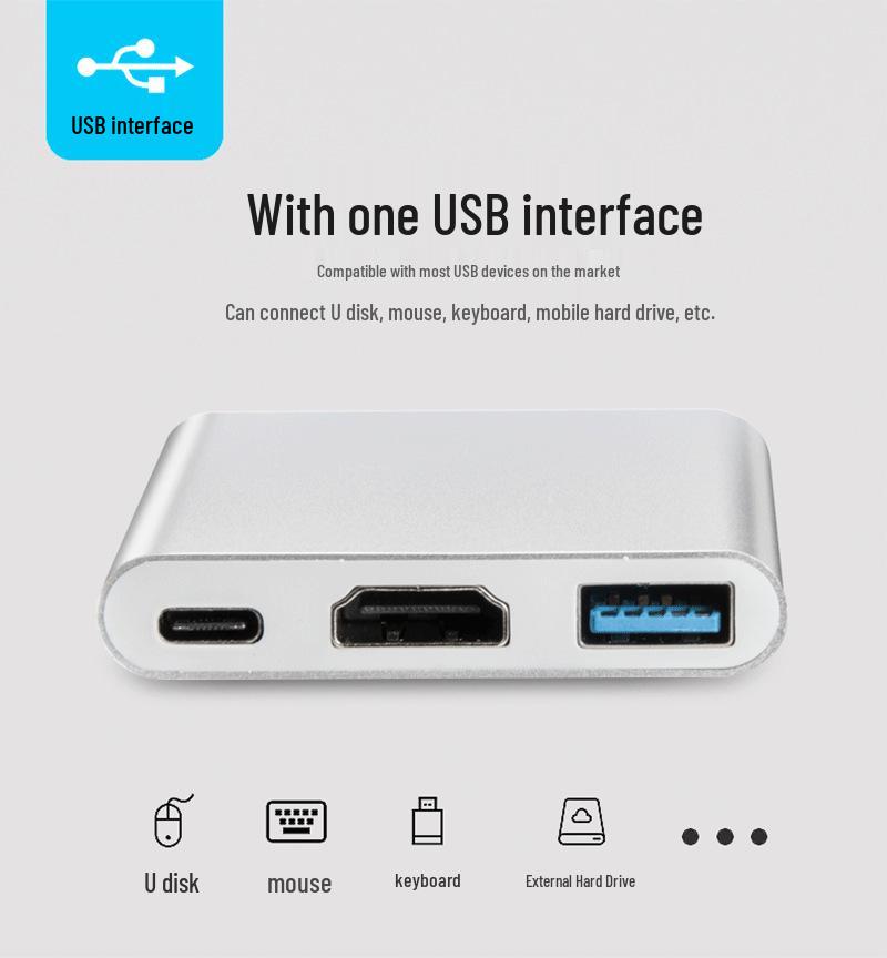 USB-C to HDMI 3-in-1 Docking Hub Adapter for TV and Projector