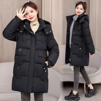 Damen Winter Mittel bis Lang Einfarbig Locker Warme Jacke Damen Lässige Kapuzenjacke