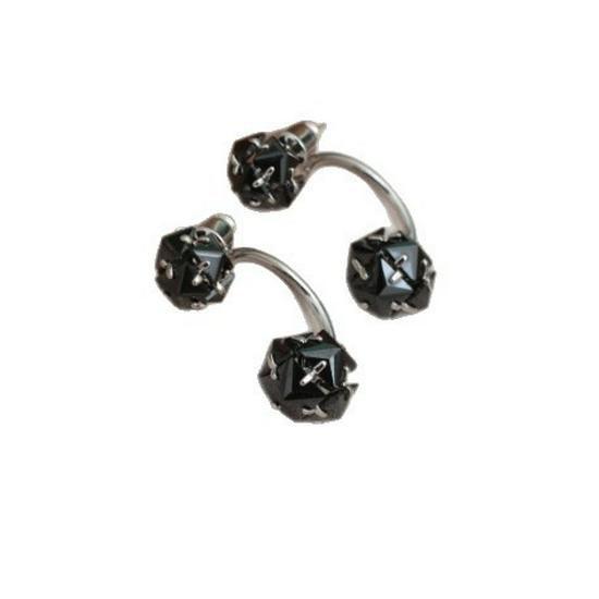 Black Zircon Two-Way Wear 925 Needle Earrings - Niche Design, High-End Feel