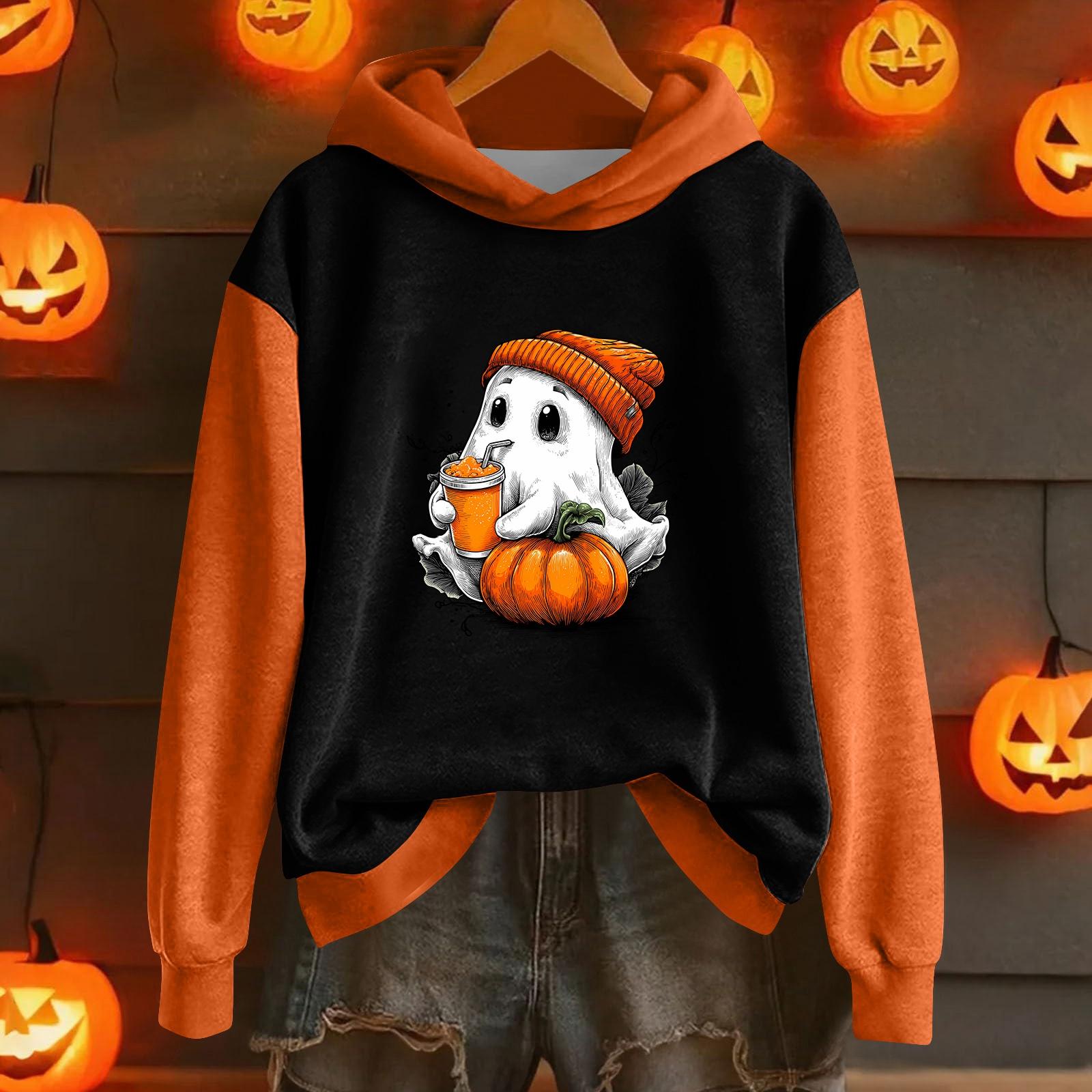 

Women s Fashion Lightweight Long Sleeve Pullover With Halloween Print Hoodie S чёрный