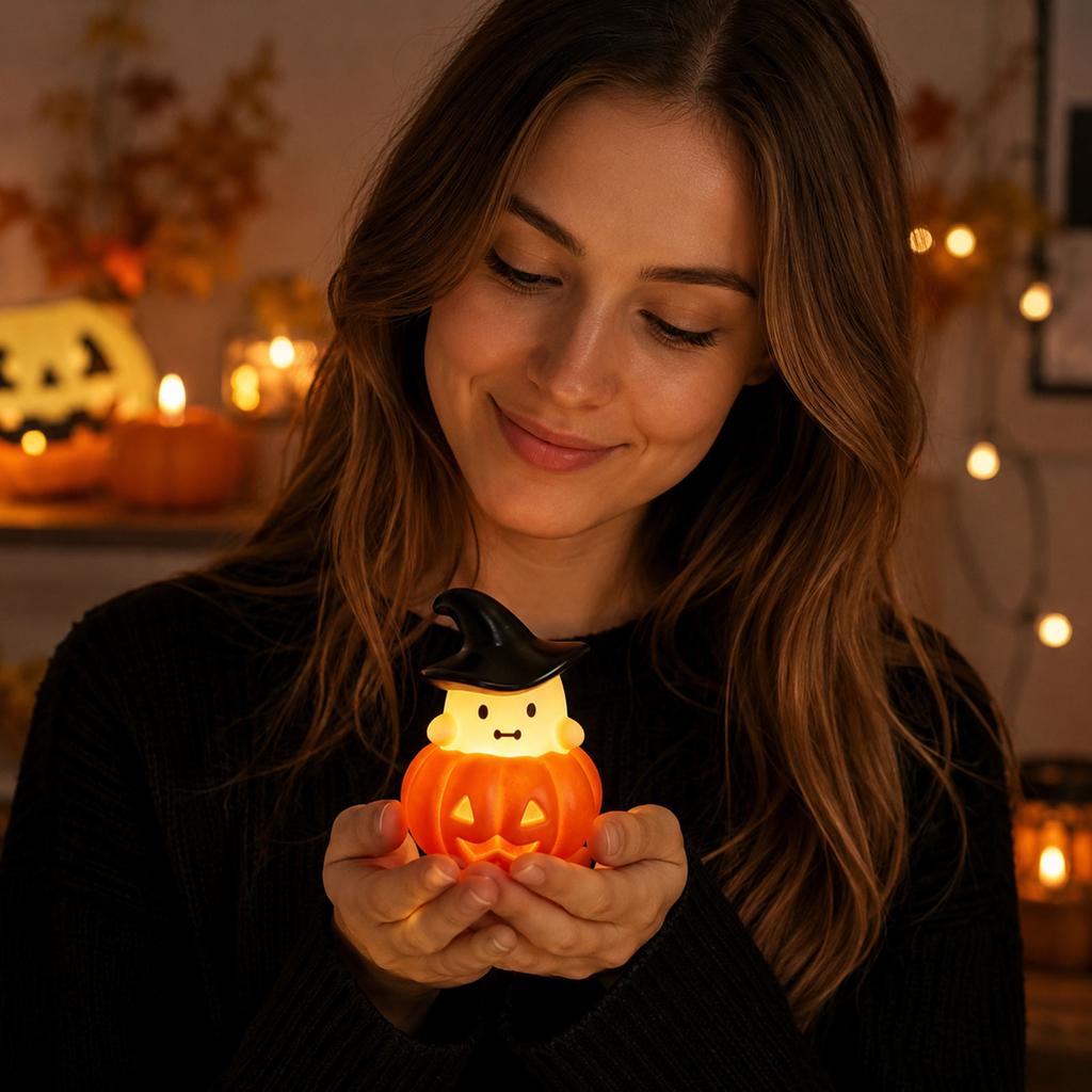 Halloween Glowing Pumpkin Figurine, Creative Tabletop Decoration Night Light, Funny Party Decor