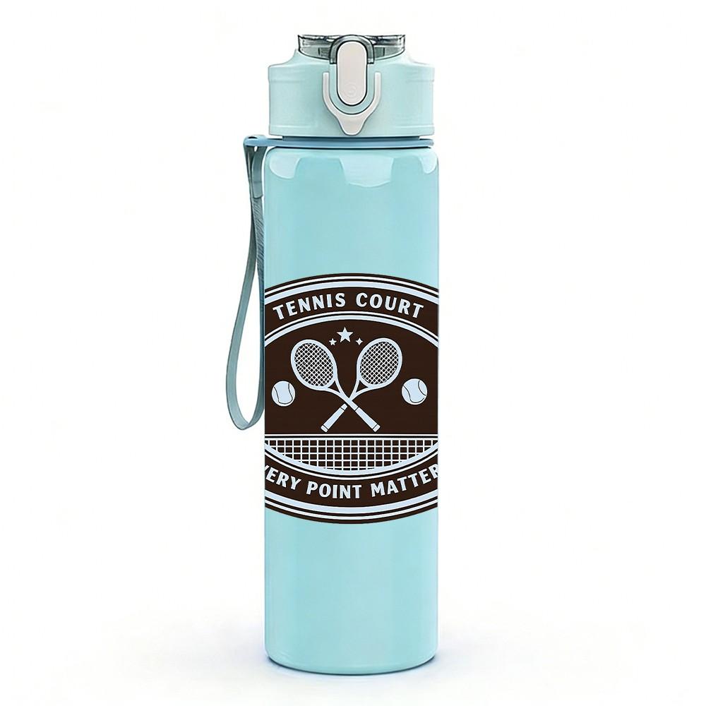 1PC Vintage Tennis Racket Badge Print 750ml Color Plastic Sports Water Bottle Leakproof Flip Straw Lid Suitable for Sports Office Home Use