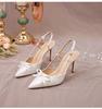 Fashion Women Pumps White Wedding Shoes Bride Luxury Satin Butterfly-knot Pointed Toe Adjustable Slingback Heels Elegant Women Heels