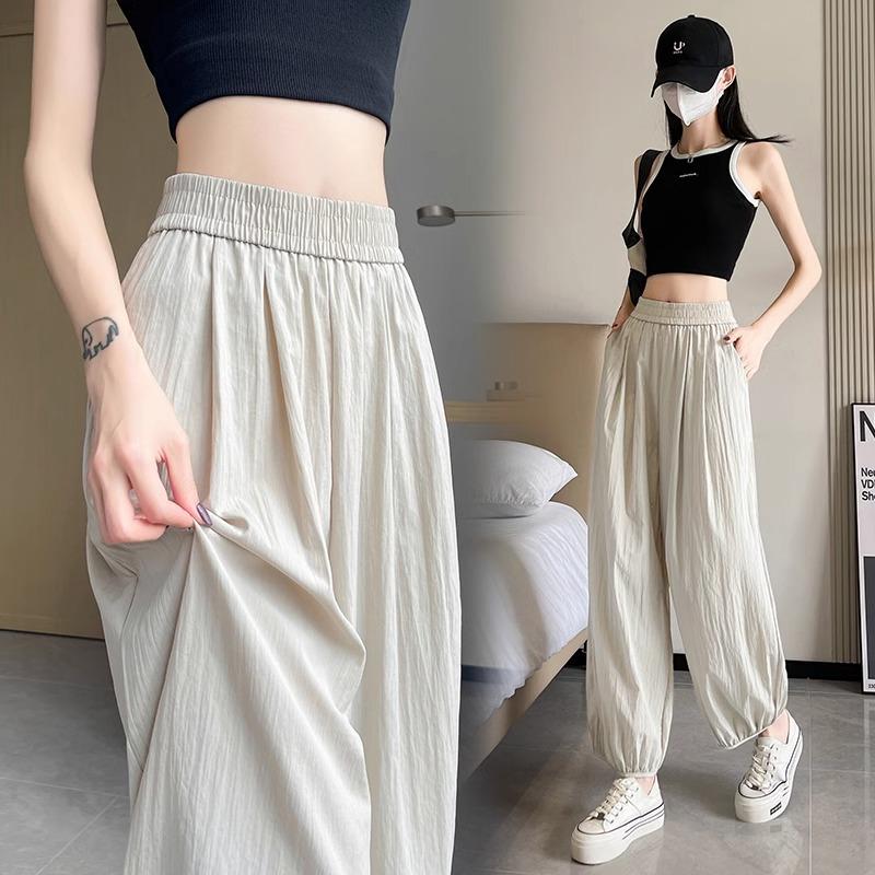 

Thin Nine-point Wide-leg Pants Women s Summer Small Ice Silk Quick-drying Harem Pants Loose and Thin and Comfortable XS бежевий