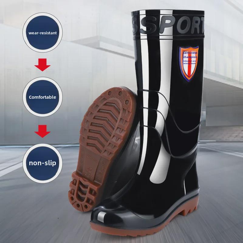 Men's PVC Winter Velvet-Lined Waterproof Work Boots, Mid-High Tube for Warmth and Protection