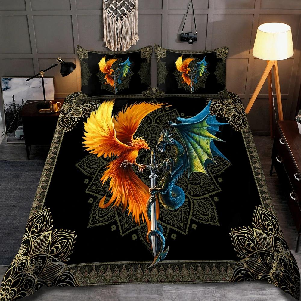 Mythical Phenix Dragon Marriage Oriental Duvet Cover Set King Queen Double Full Twin Single Size Bed Linen Set