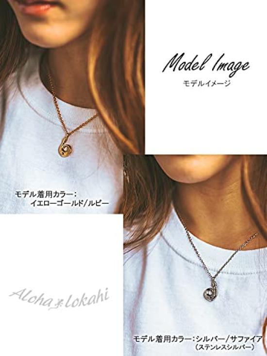 [Aloha Lokahi] Hawaiian Jewelry Necklace, Surgical Stainless Steel, Heart, Natural Sapphire, Fish Hook, Plumeria, Scroll, Figaro Chain (2mm Stainless