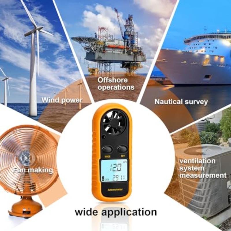 Handheld Digital Anemometer with Digital LCD Display for Measuring Wind Speed Temperature and Cold Temperature. Air Flow Meter