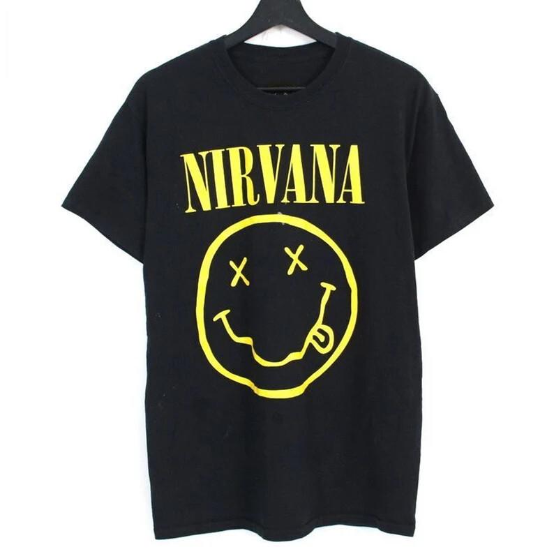 Nirvana Smiley Face T-shirt T-shirt  Nirvana Band Tee Vintage T-shirt Cotton XXXL