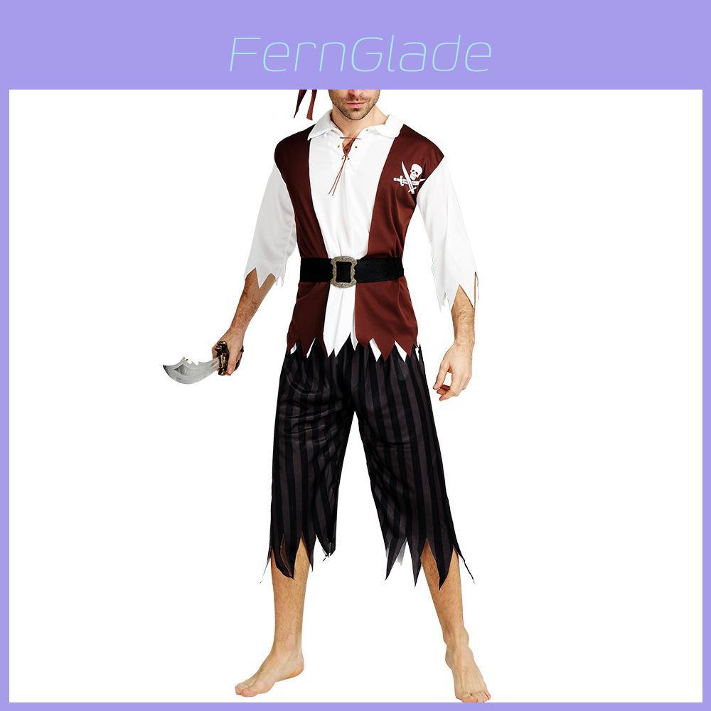 Stylish Pirate Costume For Men With Impressive Belt And Beard For Halloween Parties
