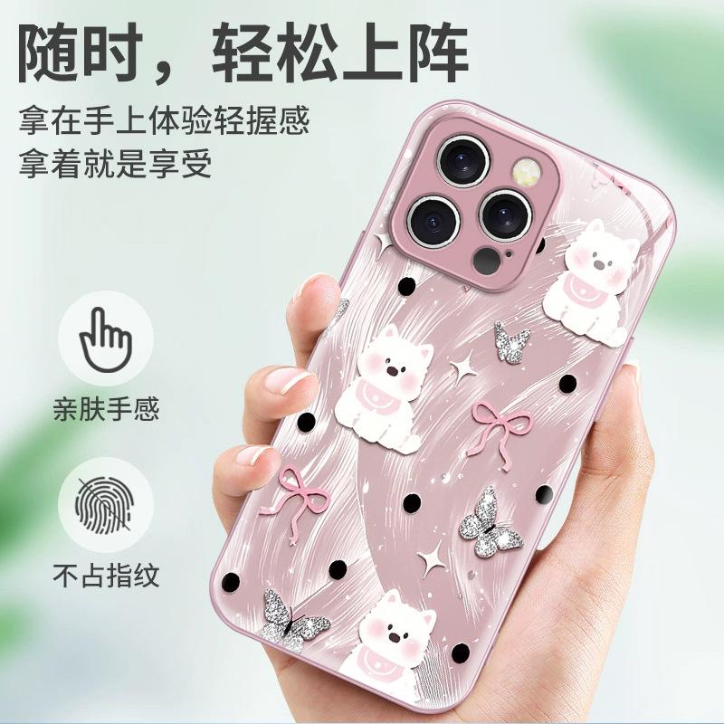 ins wind puppy bow iPhone15 premium Epoxy mobile phone case Apple 17Pro high-value anti-drop hard case