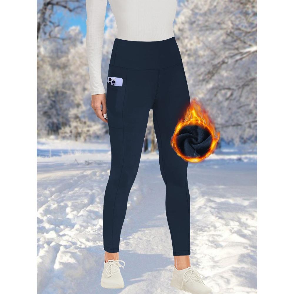 **Leggings da Donna a Vita Alta Foderati in Pile Pantaloni Yoga Tasche Caldi Autunno Inverno Sport**