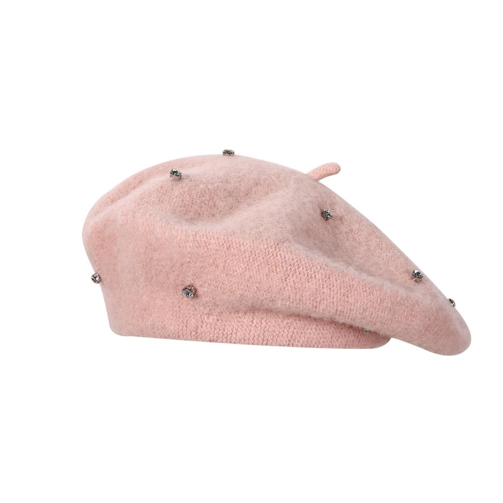 Women S Wool Beret Hat With Rhinestones Vintage Multi Color Face Slimming