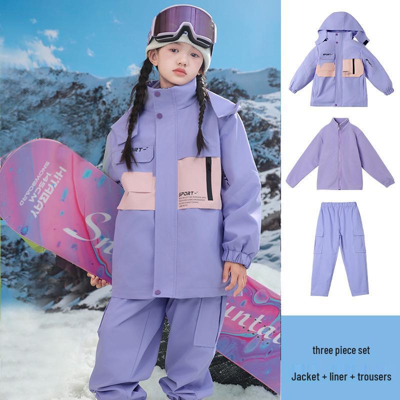 Kids' Thickened Ski Suit Set: Warm DuPont, Three-Proof Mountaineering Jacket for Boys & Girls, Primary School Students, Three-Piece.