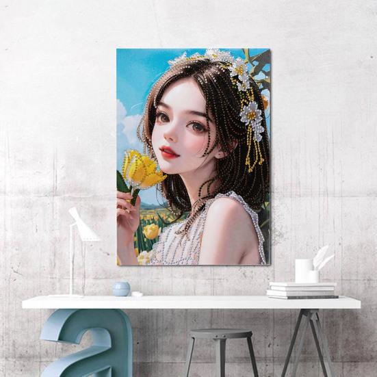 1 Σετ Ζωγραφική με Στρας DIY Κινούμενα Σχέδια Γλυκό Κορίτσι Λουλούδι Ζωγραφική με Στρας Κιτ Τέχνης Διακόσμηση Σπιτιού