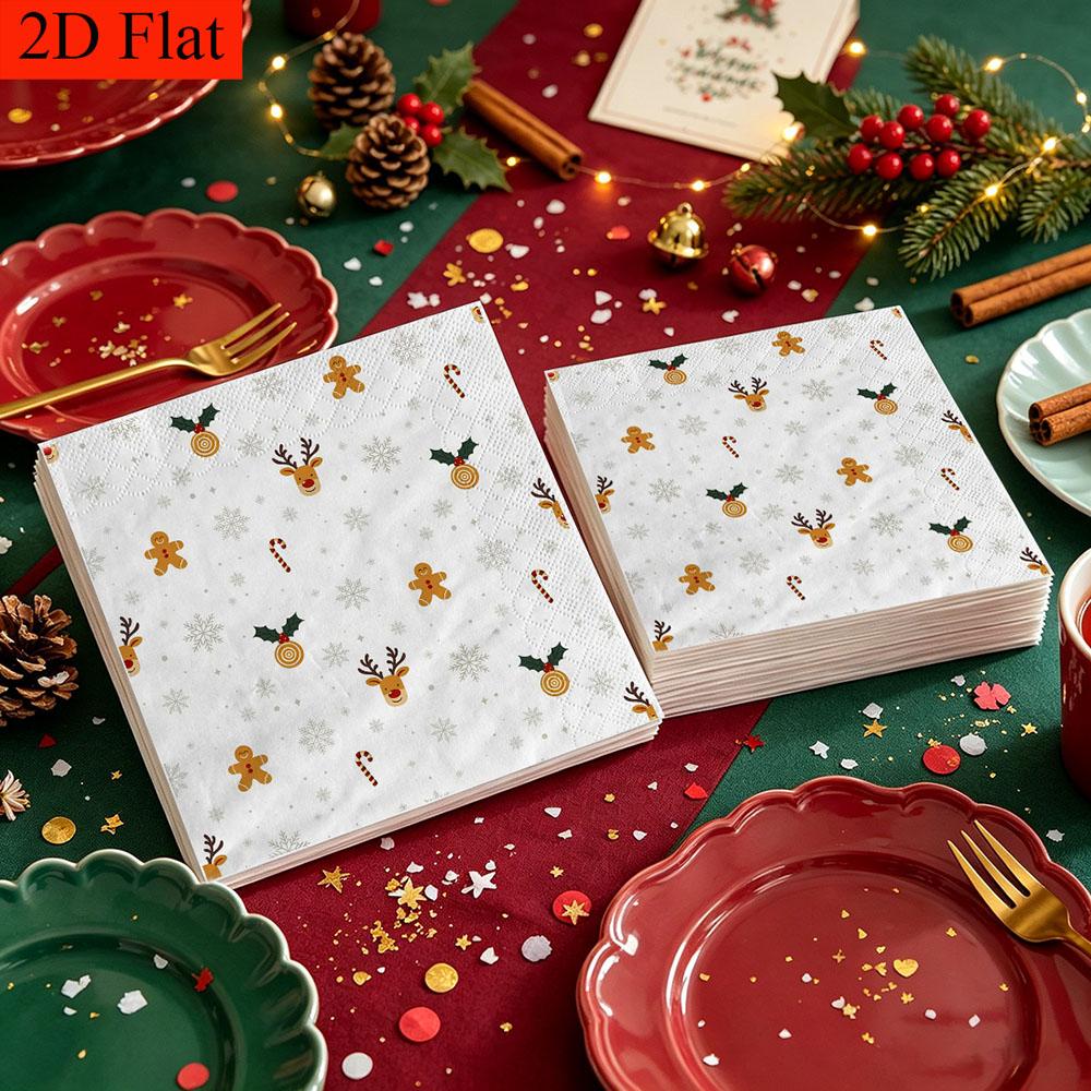 20pcs Disposable Napkins with Christmas Elements Pattern Print for Wedding,Parties,and Daily Use for Thanksgiving Fall Christmas Table Decoration