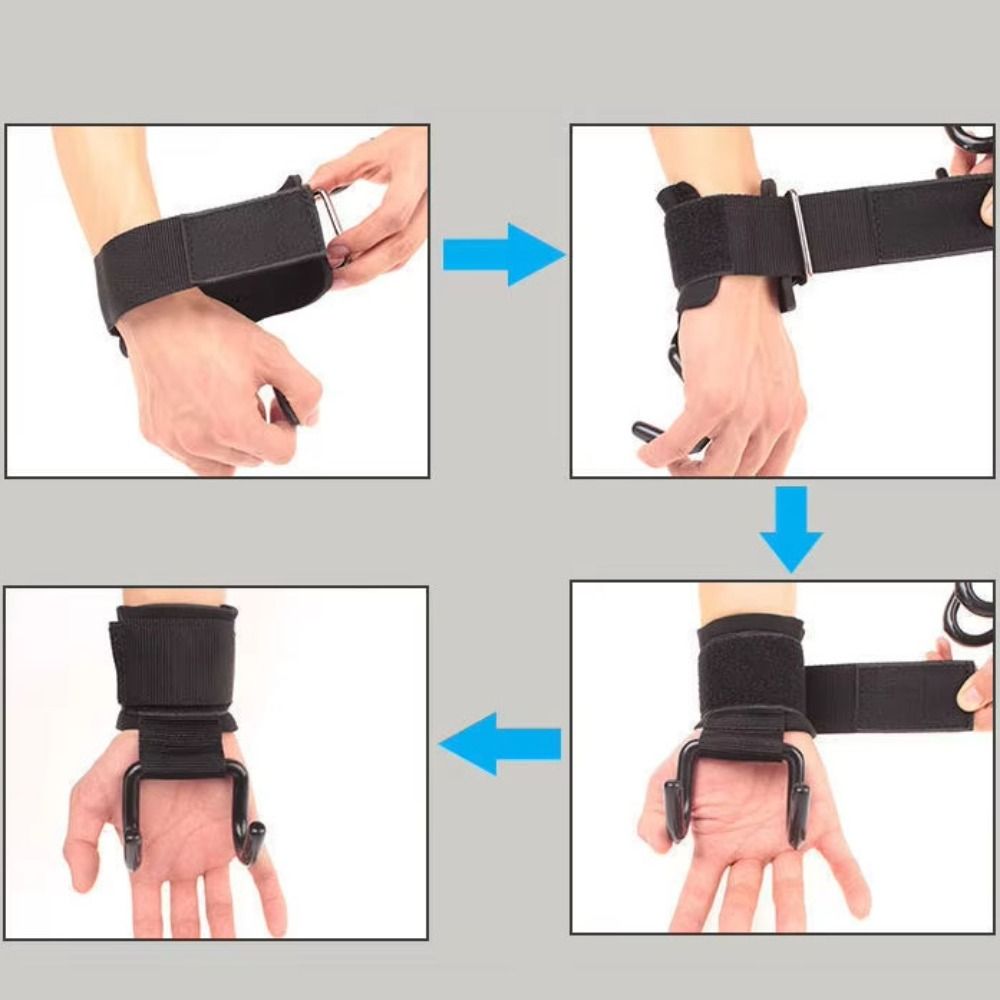 1 Pair Pull-up Weight Lifting Grip Hook Non-Slip Steel Hook Grips Strap  Strength Training