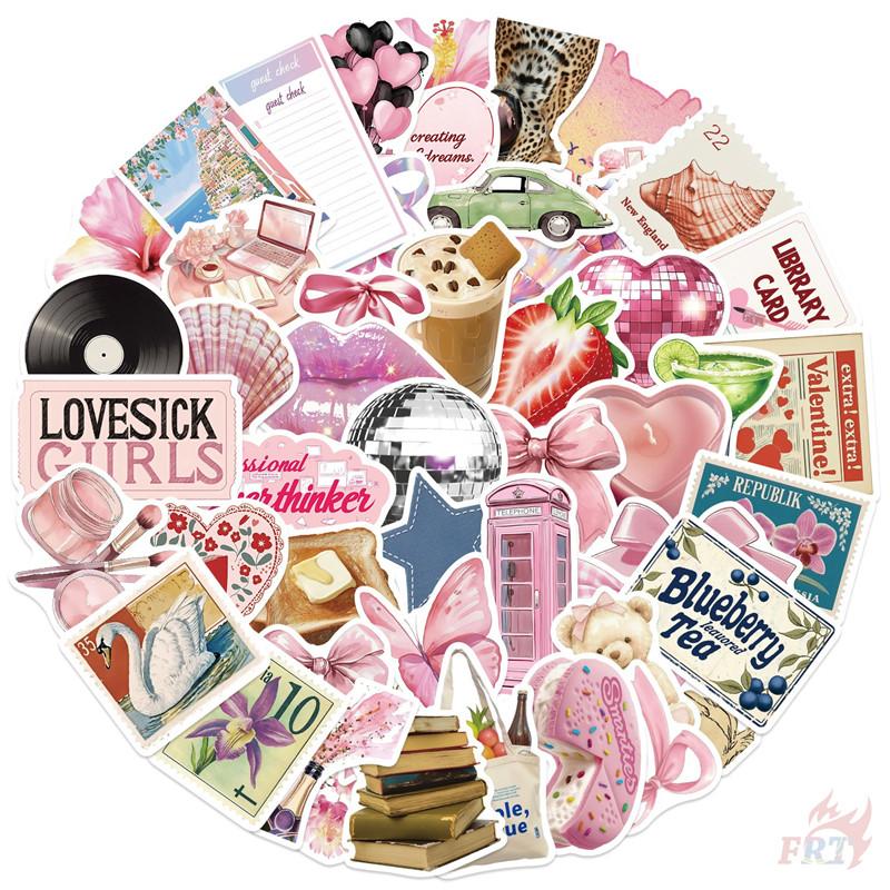 50Pcs/Set Retro Pink Junk Diary Stickers DIY Fashion Waterproof Doodle Decals Stickers