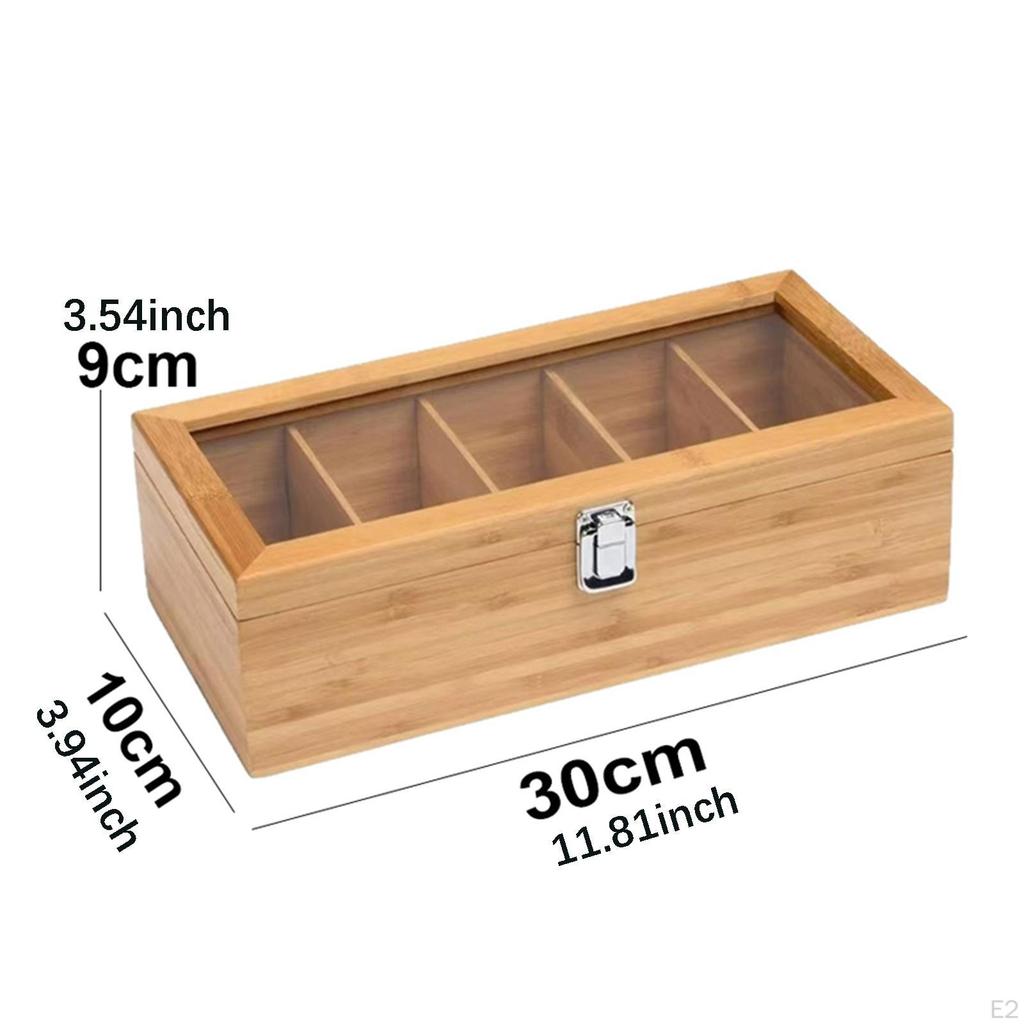 Wood Tea Box Bag Organizer Multifunctional with Clear Window for Sugar Packets Countertop