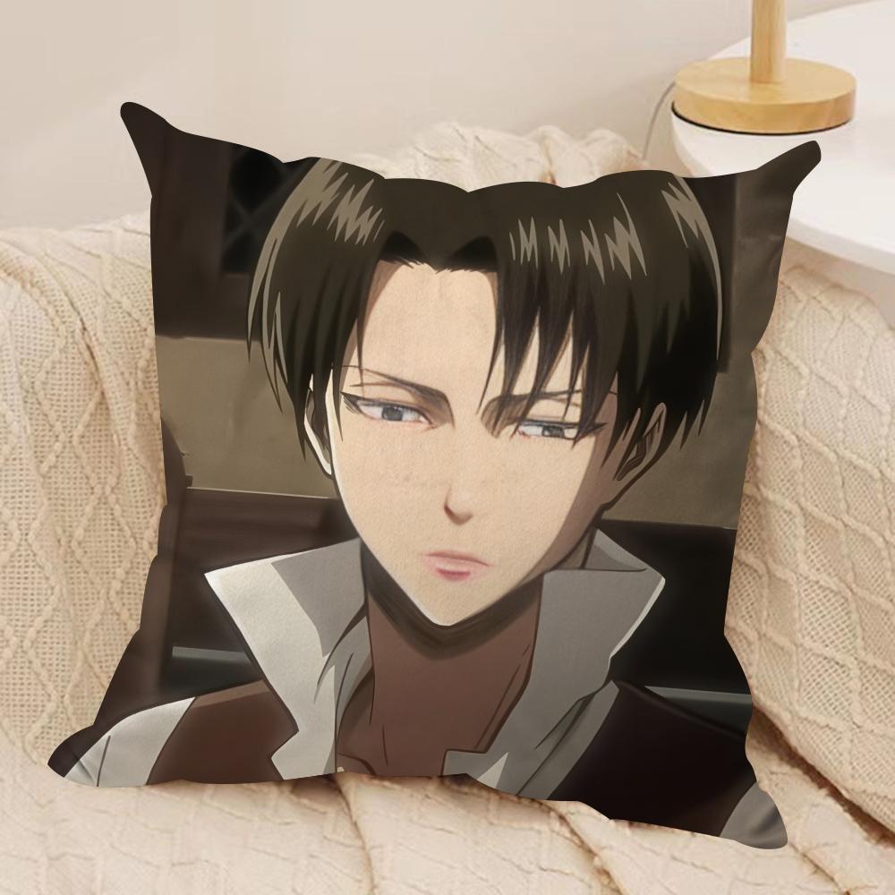 L-Levi Ackermans Anime Cushion Cover Silky Short Plush Invisible Zipper Dustproof Sofa Pillow Case For Home Decor