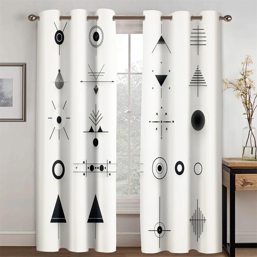 Svart & Vit Enkla Mode Linjer Geometriskt Mönster Gardiner Sovrumsinredning Kontorsområde Vardagsrum Barnrum 2 Paneler