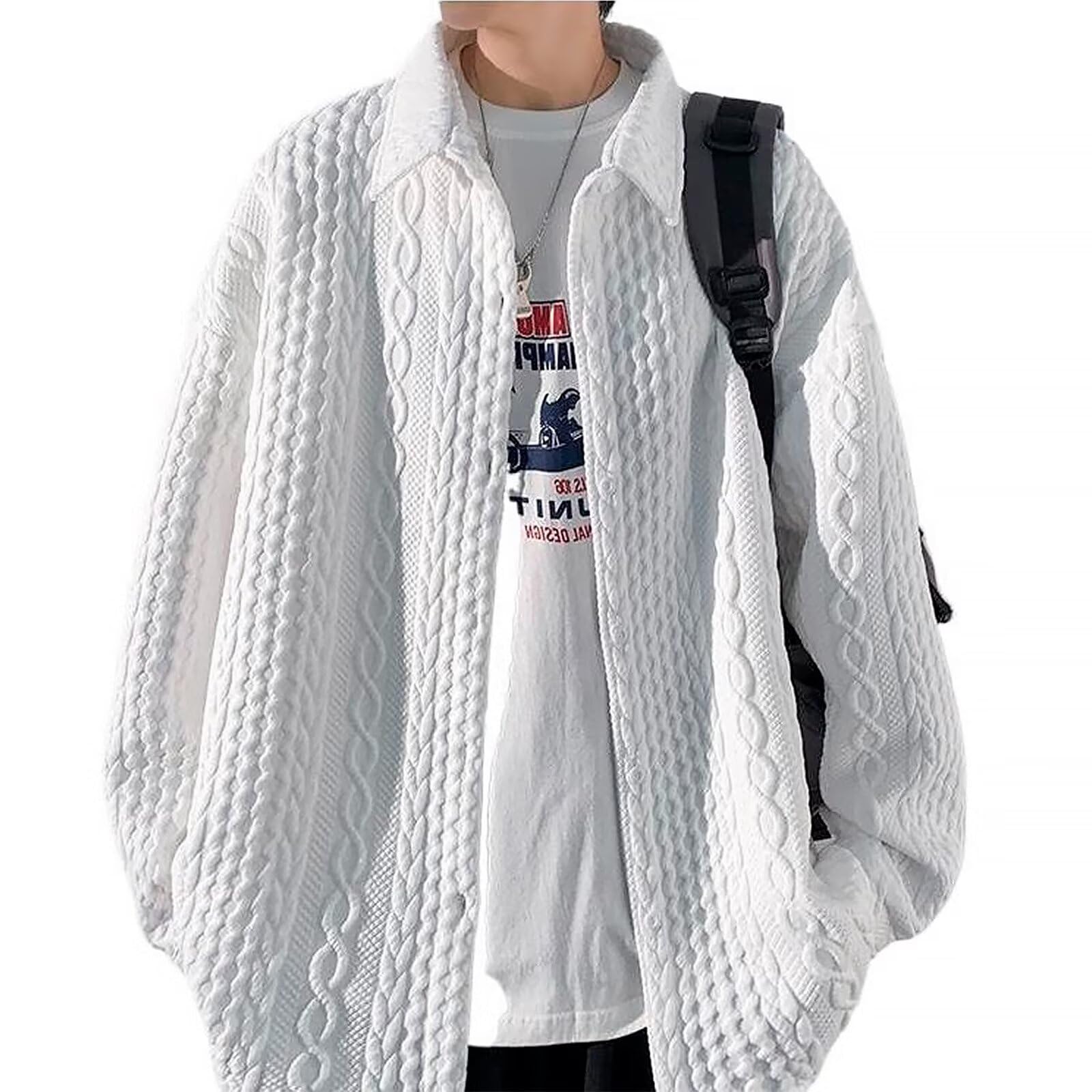 

Vasarhely Большой размер Повседневный Длинный Свободный Однотонный Стильная Верхняя одежда Мужское пальто, Рукав, Толстый, Посадка, Простой, Цвет, (5XL, Белый)