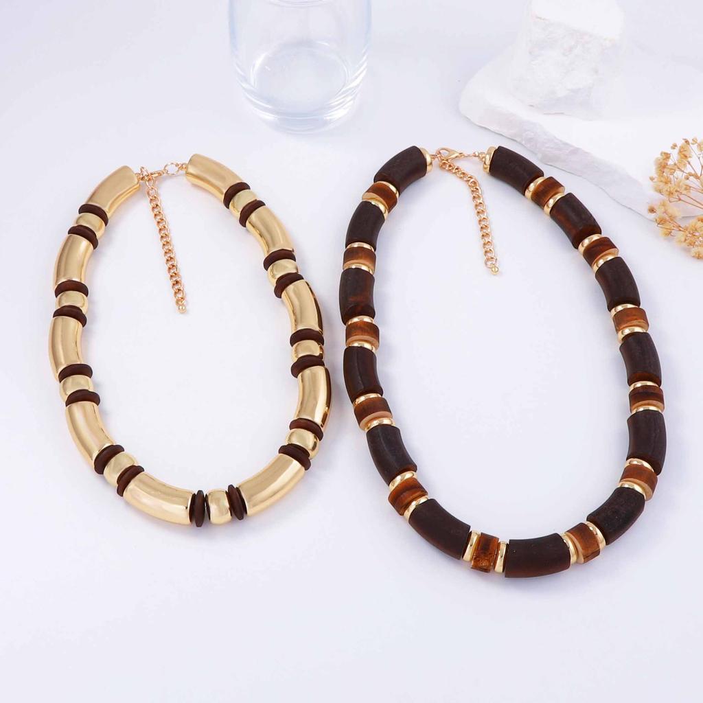 2025 Nové ZAA Dřevěné Korálkové Spojované Náramky Náhrdelníky Zirkonové Sady pro Ženy Vintage Etnický Styl Doplňky na Krk