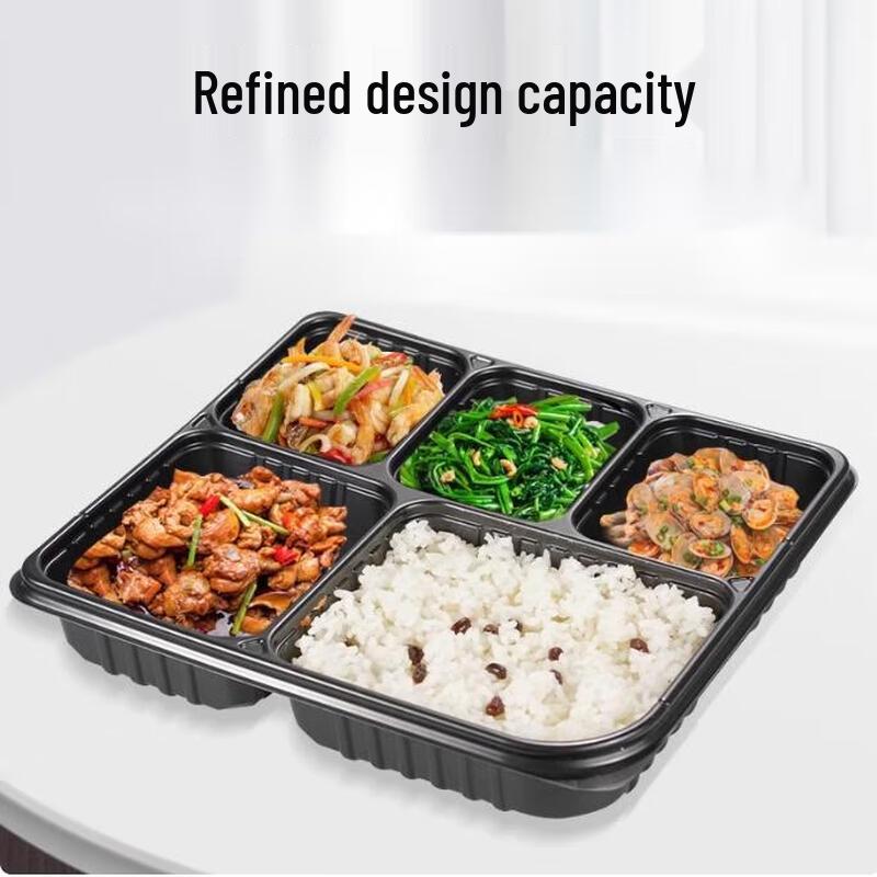 Einweg-Lebensmittelbehälter mit 5 Fächern und Deckeln