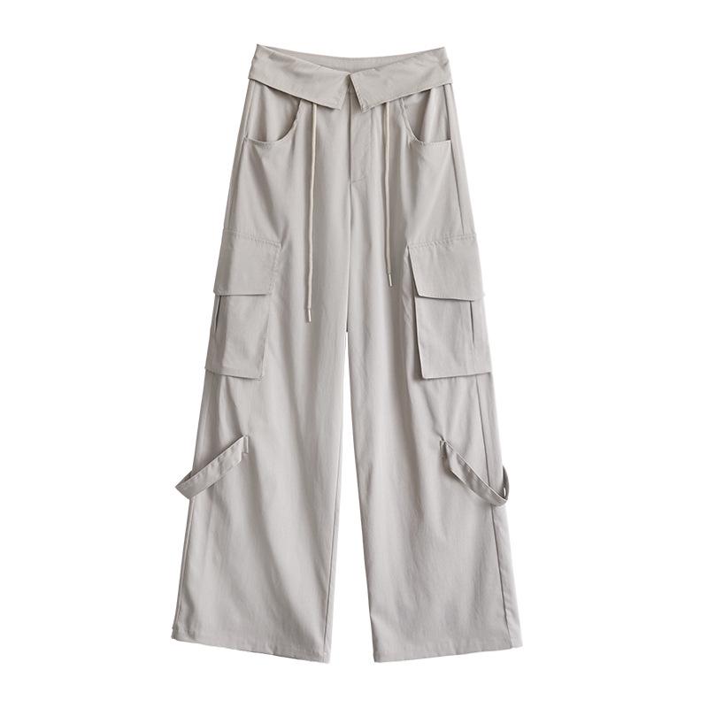 Women's 2025 Military Green Straight-Leg High Waist Cuffed Casual Pants