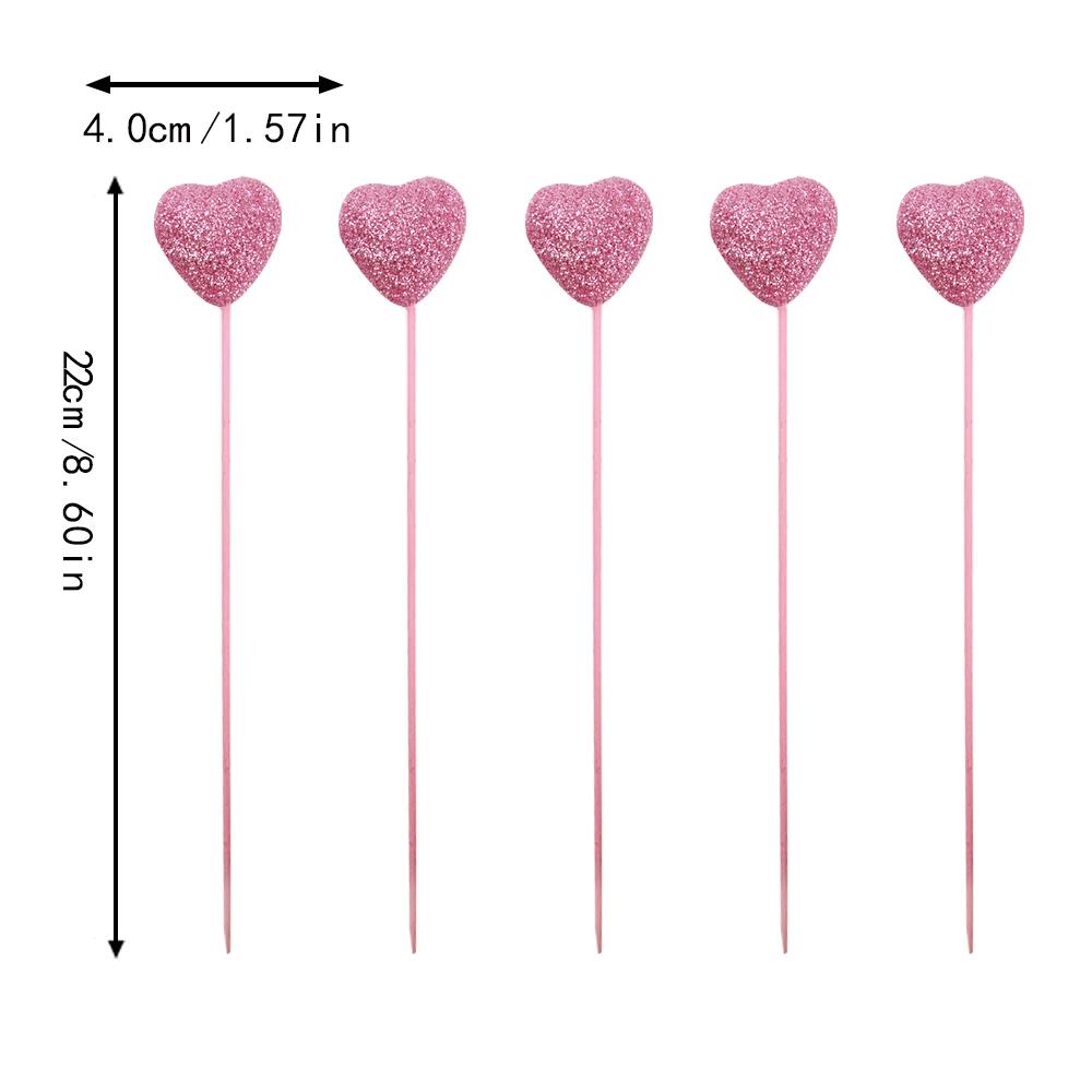 5pcs Valentine‘s Day Glitter Red Pink Foam Heart Picks Stick Wedding Mother's Day Flower Arrangements Floral Bouquet Home Decor