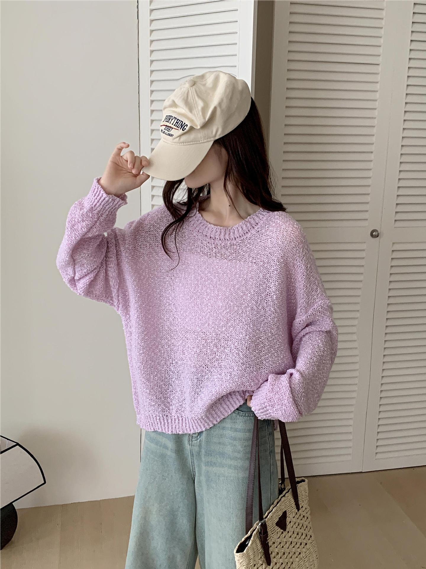 

2025 Осінь Корейський Вільний В язаний Льон Імітація Захист від Сонця Жіночий Накидка з Довгим Рукавом One Size Фіолетовий