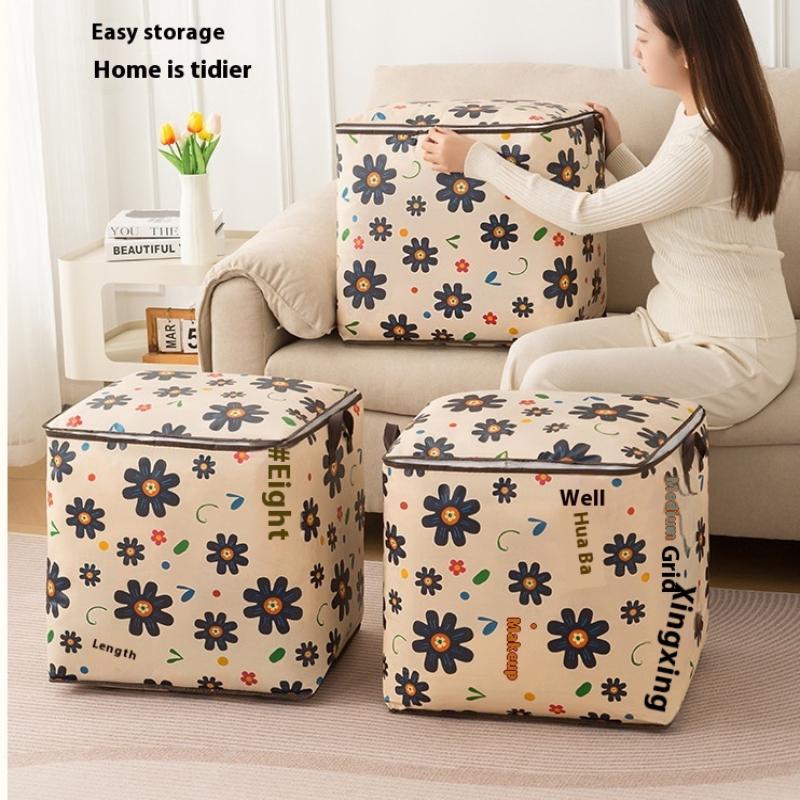 Large Capacity Clothes Storage Bag, Foldable Wardrobe Organizer with Zipper, Dust-Proof Moving & Toy Container Box