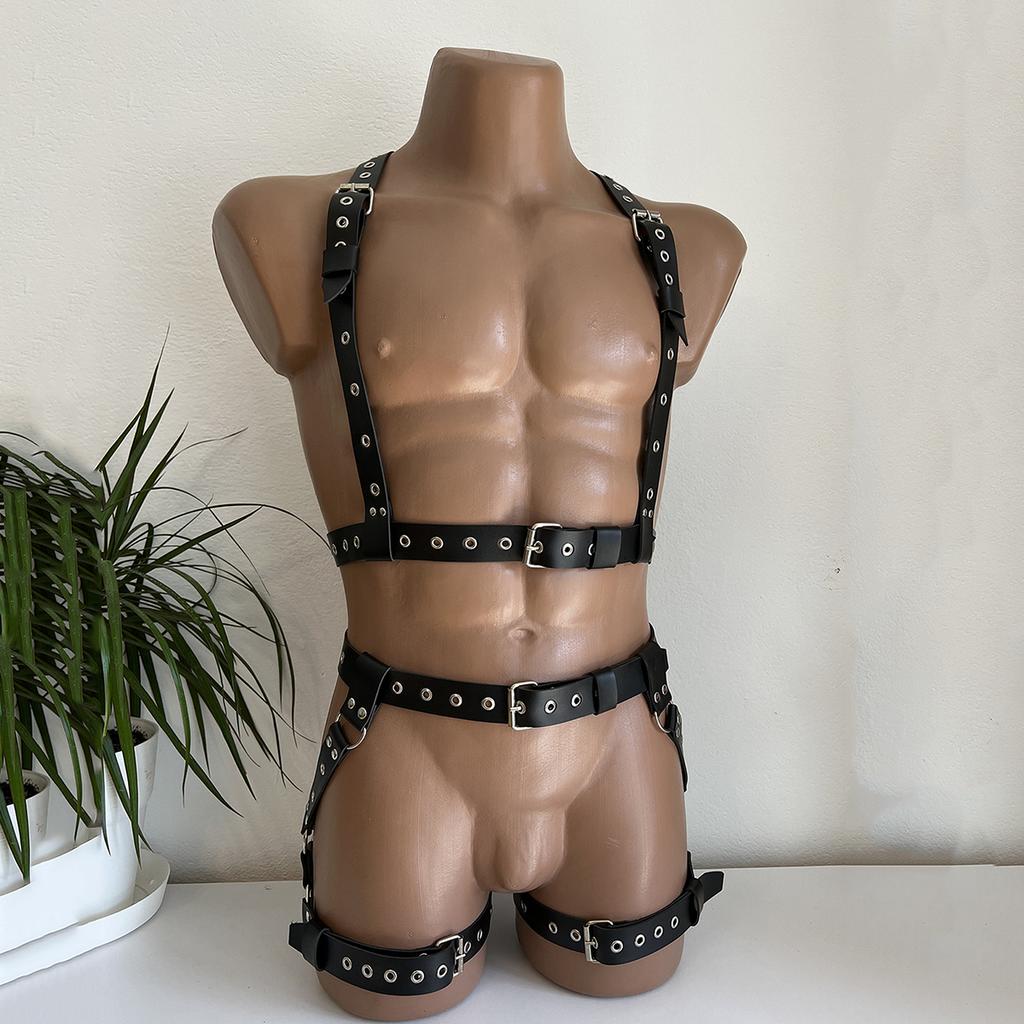 Mens Leather Lingerie Harness Men Bondages Full Body Jockstraps for Men Pants and Leather Top Chest Men's Harness Gay Harness