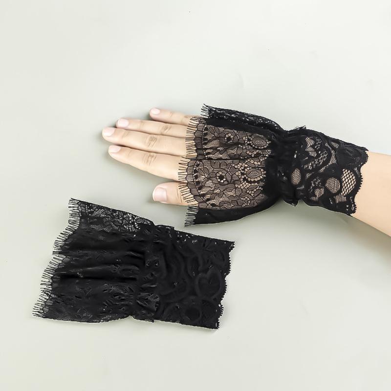 Elastic Pleated Horn Cuff Detachable Lace Hollow Hook False Sleeves Wrist Cuffs Sweater Decoration Shirt False Sleeve