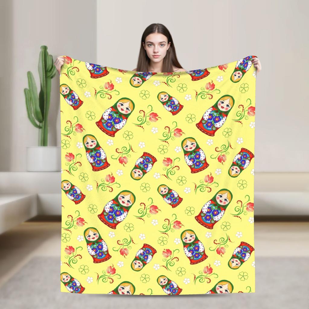 Matryoshka Russian Nesting Doll Blankets Cute Fleece Funny Breathable Throw Blankets for Chair Covering Sofa Decoration Outdoor